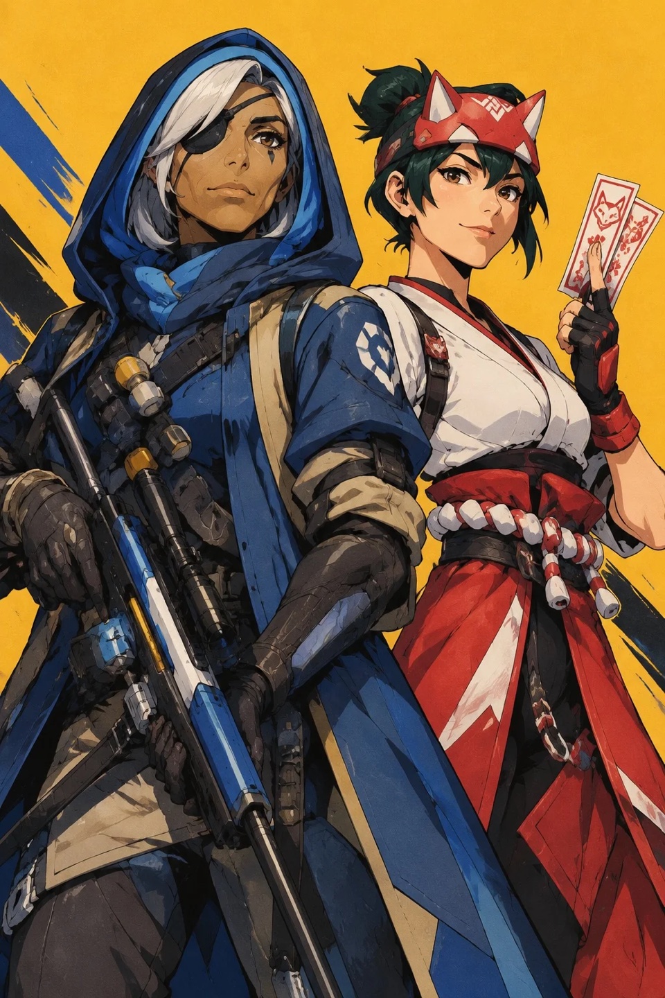 Original illustrated portrait of Ana and Kiriko from Overwatch